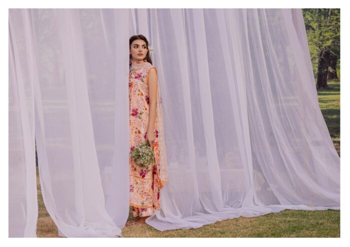 A WOMEN IN A FLORAL LAWN DRESS